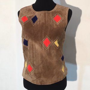 Vintage 60s Suede Sleeveless Top / 1960s Retro Suede Hippie Shirt